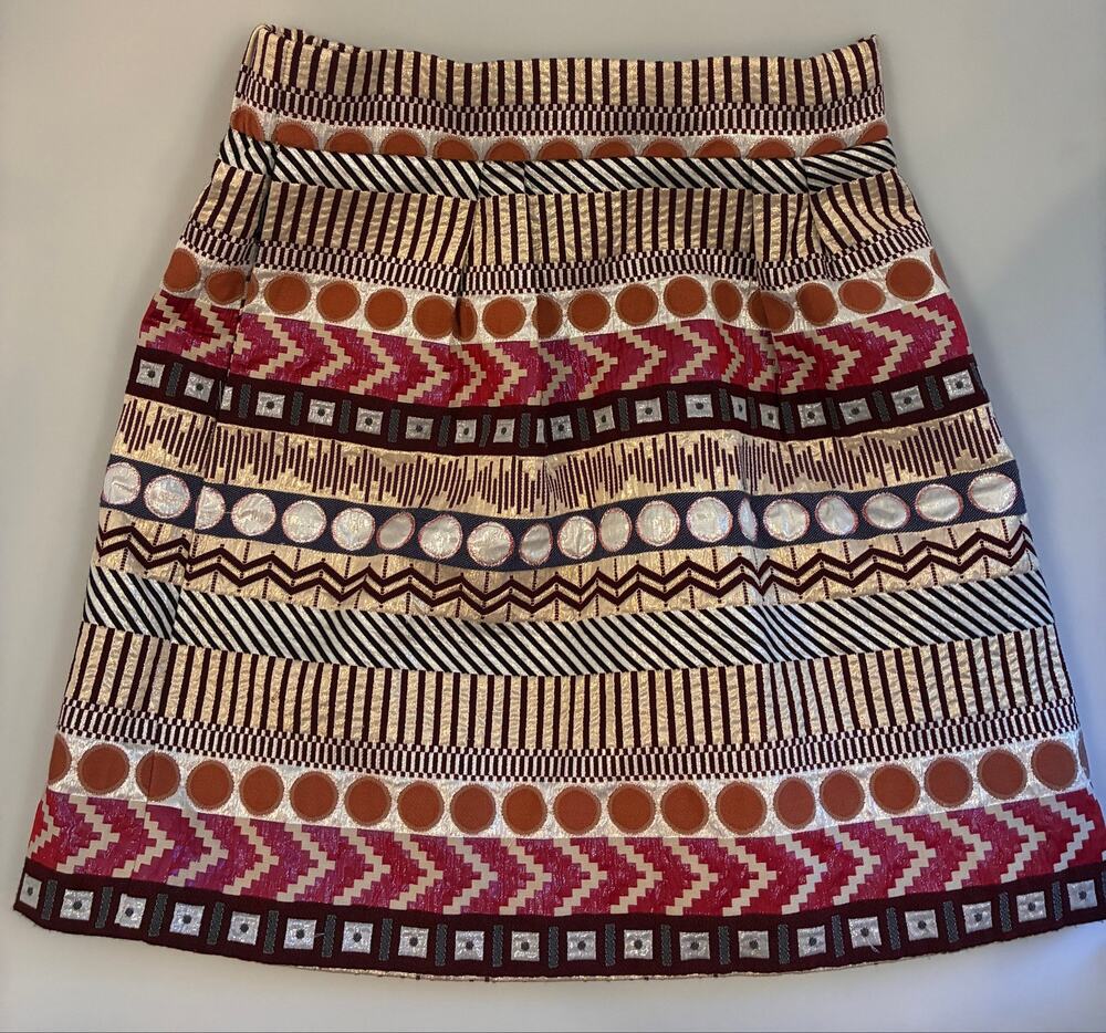 Anthropologie Nomad Morgan Carper Glistened Geo Metallic Mini Skirt Sz 4